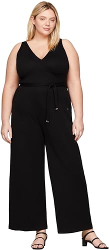 Tommy Hilfiger Damen Jumpsuit Smooth Lines One Piece V-Ausschnitt, Schwarz (Black), 50 von Tommy Hilfiger