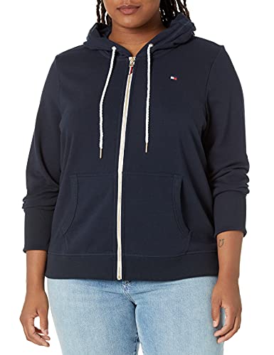 Tommy Hilfiger Damen Kapuzenjacke aus French Terry mit Reißverschluss, einfarbig Kapuzenpullover, Schwarz, M von Tommy Hilfiger