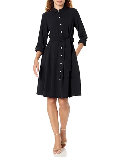 Tommy Hilfiger Damen Long Sleeve Button Through Shirtdress Kleid, Schwarz, 34 von Tommy Hilfiger