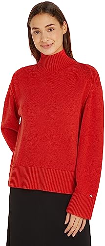 Tommy Hilfiger Damen Pullover Wool Blend Mock-Neck Strickpullover, Rot (Fireworks), S von Tommy Hilfiger