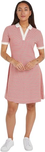 Tommy Hilfiger Damen Polokleid Gestreift, Mehrfarbig (Breton Fierce Red/Ecru), XS von Tommy Hilfiger