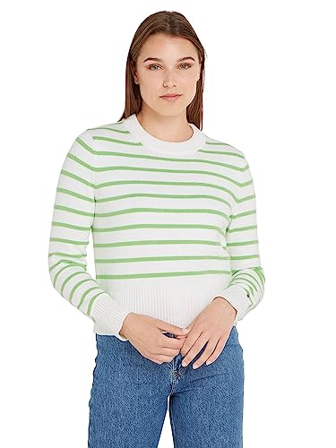 Tommy Hilfiger Damen Pullover 1985 Strickpullover, Weiß (Breton Stripes/Ecru/Spring Lime), L von Tommy Hilfiger