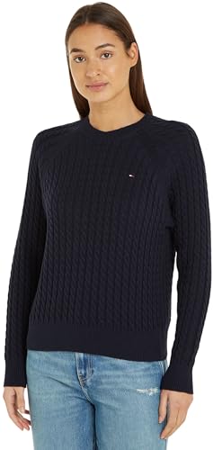 Tommy Hilfiger Damen Pullover Co Cable Crew Neck Sweater Strickpullover, Blau (Desert Sky), XL von Tommy Hilfiger