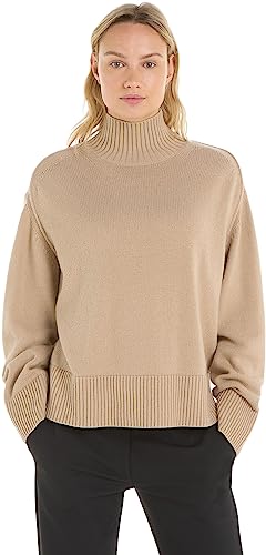 Tommy Hilfiger Damen Pullover Wool Blend Mock-Neck Strickpullover, Beige (Merino), XL von Tommy Hilfiger