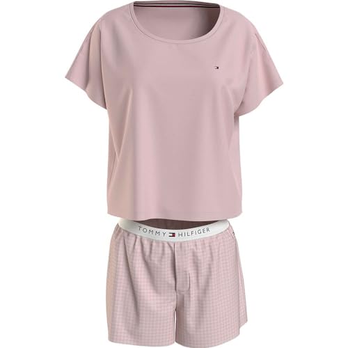 Tommy Hilfiger Damen Ss Jersey Pj Set UW0UW05425 Pyjamas, Schwarz (Whimsy Pink/Grid Check Pink), S von Tommy Hilfiger