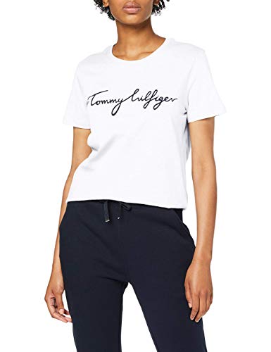 Tommy Hilfiger Damen T-Shirt Kurzarm Heritage Rundhalsausschnitt, Weiß (Classic White), M von Tommy Hilfiger