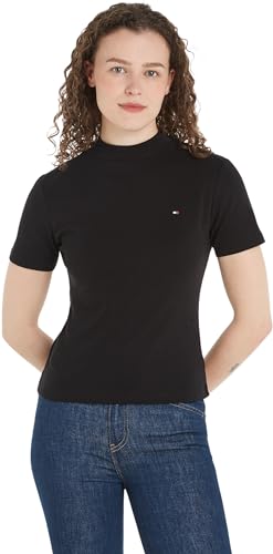 Tommy Hilfiger Damen T-Shirt Kurzarm New Cody Slim Crop Mock-Rollkragen, Schwarz (Black), XXL von Tommy Hilfiger