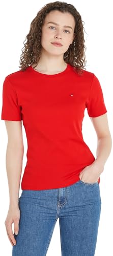Tommy Hilfiger Damen T-Shirt Kurzarm New Slim Cody Rundhalsausschnitt, Rot (Fierce Red), L von Tommy Hilfiger