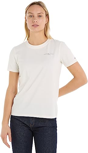 Tommy Hilfiger Damen T-Shirt Kurzarm Rundhalsausschnitt, Weiß (Ecru), XXS von Tommy Hilfiger