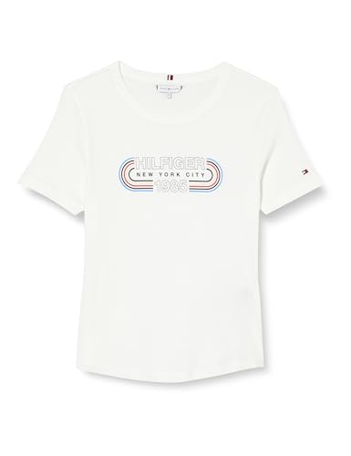 Tommy Hilfiger Damen T-Shirt Kurzarm Slim Fit, Weiß (Ecru), M von Tommy Hilfiger