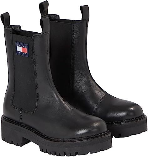 Tommy Jeans Damen Mid Boot Stiefel Urban Chelsea Stiefeletten, Schwarz (Black), 36 von Tommy Jeans