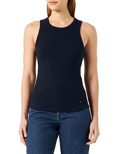 Tommy Hilfiger Damen Top Slim 5X2 Rib Stretch, Blau (Desert Sky), XL von Tommy Hilfiger