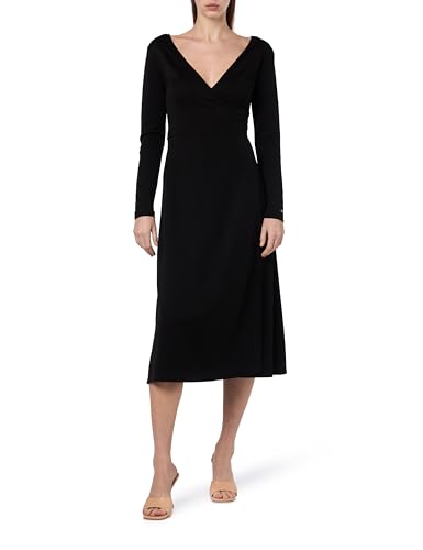 Tommy Hilfiger Damen Wickelkleid F&F Wrap Midi Dress Ls mit V-Ausschnitt, Schwarz (Black), XXL von Tommy Hilfiger