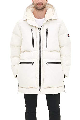 Tommy Hilfiger Heavyweight Quilted Sherpa Hooded Parka für Herren, Weiss/opulenter Garten, L von Tommy Hilfiger