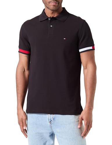 Tommy Hilfiger Herren Flag Cuff Slim Polo MW0MW35601 Langarm T-Shirt, Schwarz (Black), S von Tommy Hilfiger