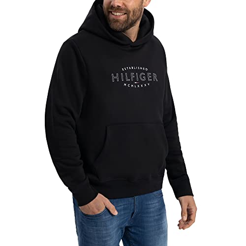 Tommy Hilfiger Herren Hoodie Curve Logo mit Kapuze, Schwarz (Black), S von Tommy Hilfiger