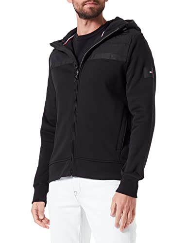 Tommy Hilfiger Herren Hoodie mit Reißverschluss Mix Media Zipper, Schwarz (Black), S von Tommy Hilfiger