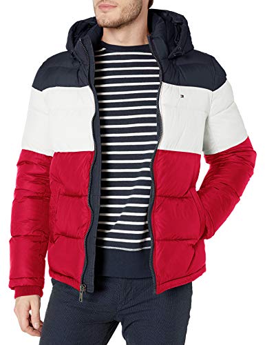 Tommy Hilfiger Herren Kapuzenjacke mit Puffern Daunenjacke für Oberbekleidung, Midnight/White/Red, M von Tommy Hilfiger