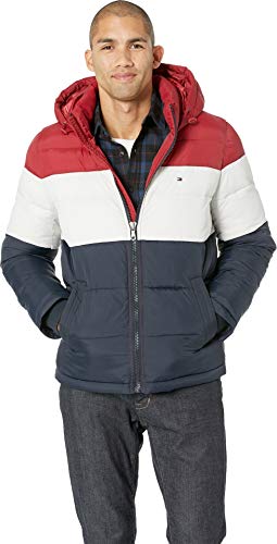 Tommy Hilfiger Herren Kapuzenjacke. Uzenjacke Daunenjacke für Oberbekleidung, Rot/Weiß/Midnight, X-Large von Tommy Hilfiger