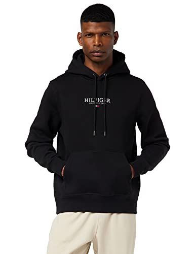 Tommy Hilfiger Herren Kapuzenpullover Hilfiger Logo Hoodie aus Bio-Baumwoll-Mix, Schwarz (Schwarz), S [Amazon Exclusive] von Tommy Hilfiger