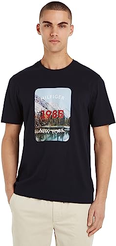 Tommy Hilfiger Herren T-Shirt Kurzarm Landscape Graphic Rundhalsausschnitt, Blau (Desert Sky), XL von Tommy Hilfiger