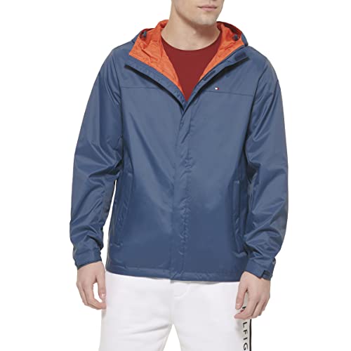 Tommy Hilfiger Herren Lightweight Breathable Waterproof Hooded Jacket Regenmantel, Mountain Blue, XL von Tommy Hilfiger
