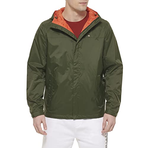 Tommy Hilfiger Herren Lightweight Breathable Waterproof Hooded Jacket Regenmantel, Oliv/Blatt für Mich (Leaf It to Me), L von Tommy Hilfiger