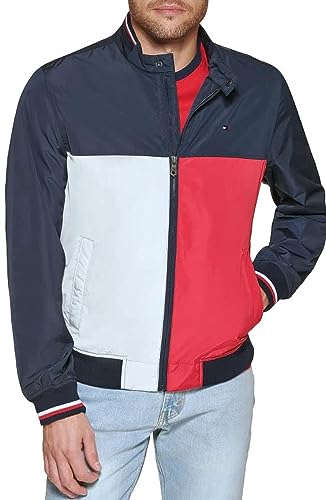 Tommy Hilfiger Herren Leichte Varsity Rippstrick-Bomberjacke Shell-Jacke, Midnight/Ice/Red, L von Tommy Hilfiger