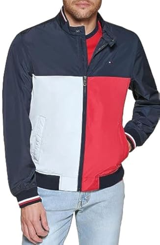 Tommy Hilfiger Herren Leichte Varsity Rippstrick-Bomberjacke Shell-Jacke, Midnight/Ice/Red, M von Tommy Hilfiger