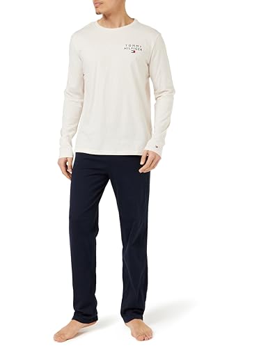 Tommy Hilfiger Herren Pyjama-Set Ls Jersey Pj Set Lang, Mehrfarbig (Beige Ht / Desert Sky), M von Tommy Hilfiger