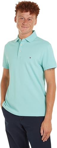 Tommy Hilfiger Herren Poloshirt Kurzarm 1985 Slim Slim Fit, Türkis (Tradewinds Aqua), XS von Tommy Hilfiger