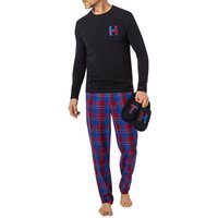 Tommy Hilfiger Herren Pyjama-Set + Slipper blau Jersey-Baumwolle kariert von Tommy Hilfiger