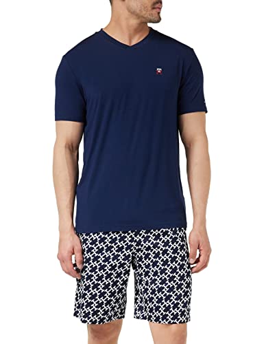 Tommy Hilfiger Herren Pyjama-Set Kurz, Blau (Carbon Navy/Amd Carbon Navy), XL von Tommy Hilfiger