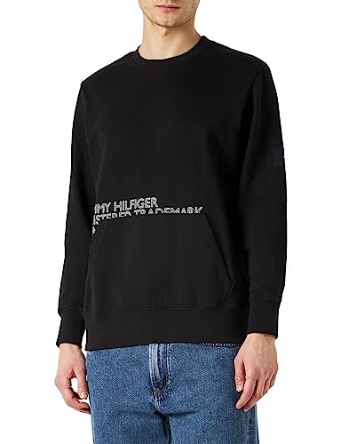 Tommy Hilfiger Herren Sweatshirt Badged Graphic Crewneck ohne Kapuze, Schwarz (Black), L von Tommy Hilfiger