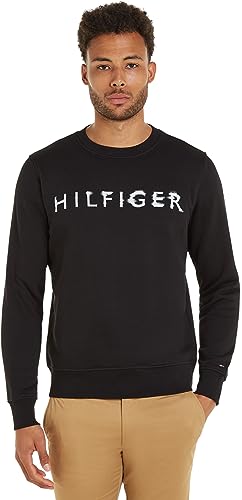 Tommy Hilfiger Herren Sweatshirt Crew-Neck ohne Kapuze, Schwarz (Black), XS von Tommy Hilfiger