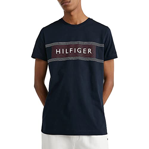 Tommy Hilfiger Herren T-Shirt Kurzarm Brand Love Slim Fit, Blau (Desert Sky), M von Tommy Hilfiger