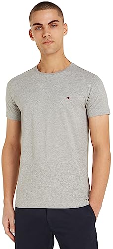 Tommy Hilfiger Herren T-Shirt Kurzarm Core Stretch Slim Fit, Grau (Light Grey Heather), S von Tommy Hilfiger