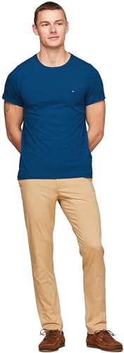 Tommy Hilfiger Herren T-Shirt Kurzarm Rundhalsausschnitt, Blau (Anchor Blue), L von Tommy Hilfiger