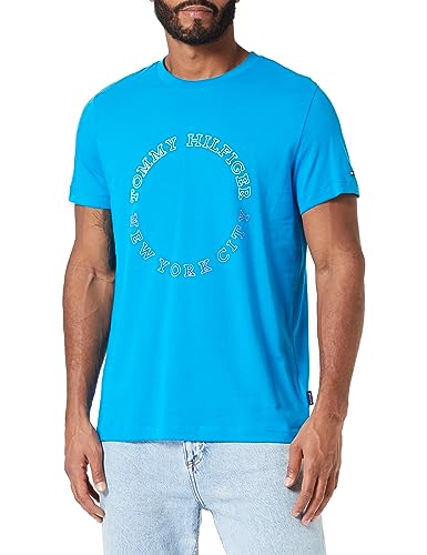 Tommy Hilfiger Herren T-Shirt Kurzarm Rundhalsausschnitt, Blau (Cerulean Aqua), M von Tommy Hilfiger