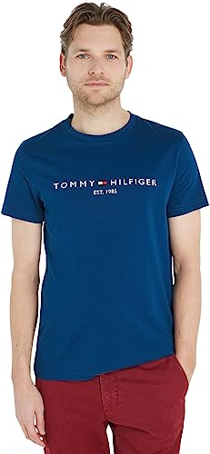 Tommy Hilfiger Herren T-Shirt Kurzarm Rundhalsausschnitt, Blau (Deep Indigo), XS von Tommy Hilfiger