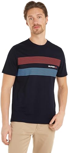 Tommy Hilfiger Herren T-Shirt Kurzarm Rundhalsausschnitt, Blau (Desert Sky), L von Tommy Hilfiger