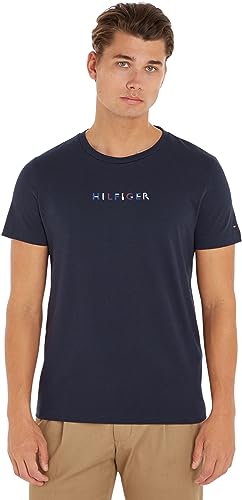 Tommy Hilfiger Herren T-Shirt Kurzarm Rundhalsausschnitt, Blau (Desert Sky), S von Tommy Hilfiger