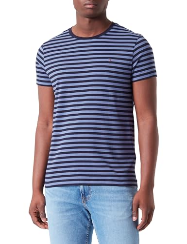 Tommy Hilfiger Herren T-Shirt Kurzarm Rundhalsausschnitt, Blau (Desert Sky/Faded Indigo), XS von Tommy Hilfiger