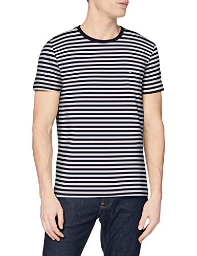 Tommy Hilfiger Herren T-Shirt Kurzarm Rundhalsausschnitt, Blau (Desert Sky/White), L von Tommy Hilfiger