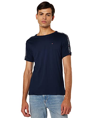 Tommy Hilfiger Herren T-Shirt Kurzarm Rundhalsausschnitt, Blau (Navy Blazer), L von Tommy Hilfiger