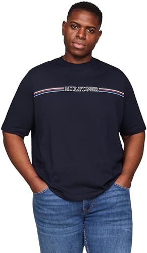 Tommy Hilfiger Herren T-Shirt Kurzarm Stripe Chest Rundhalsausschnitt, Blau (Desert Sky), 4XL von Tommy Hilfiger