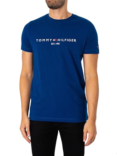 Tommy Hilfiger Herren T-Shirt Kurzarm Tommy Logo Rundhalsausschnitt, Blau (Anchor Blue), M von Tommy Hilfiger