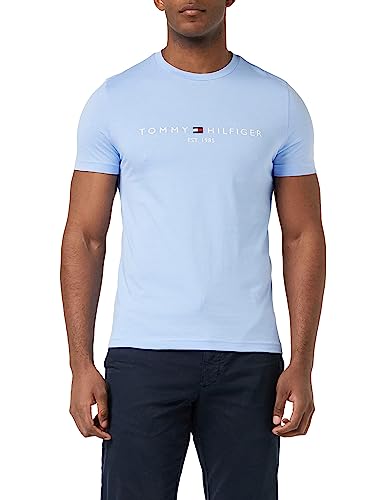 Tommy Hilfiger Herren T-Shirt Kurzarm Tommy Logo Rundhalsausschnitt, Blau (Vessel Blue), M von Tommy Hilfiger