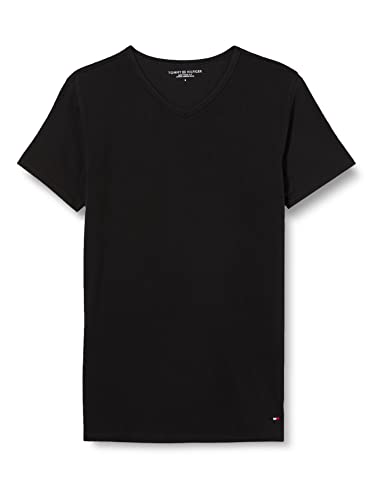 Tommy Hilfiger Herren T-Shirt Kurzarm V-Ausschnitt, Schwarz (Black), M von Tommy Hilfiger