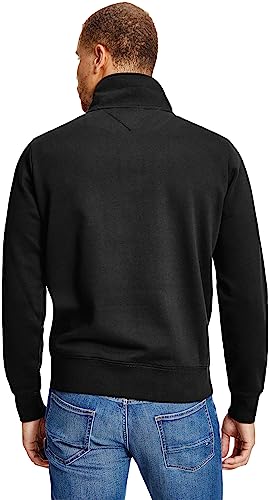 Tommy Hilfiger Herren Sweatshirt mit Reißverschluss Zipper Mockneck Halber Zipper, Schwarz (Black), XS von Tommy Hilfiger